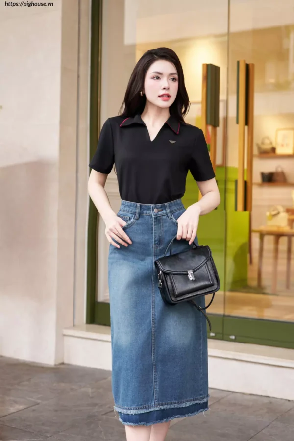 Áo Polo Cotton Lạnh Luperi Phối Lé Cổ Bo Gấu